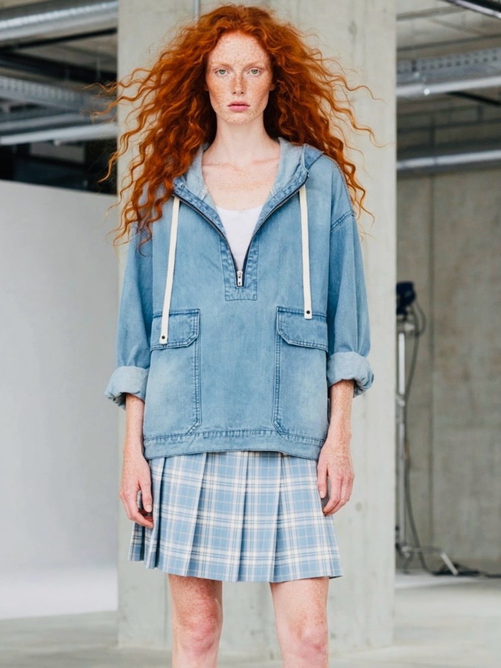 Oversized denim hooded jacket